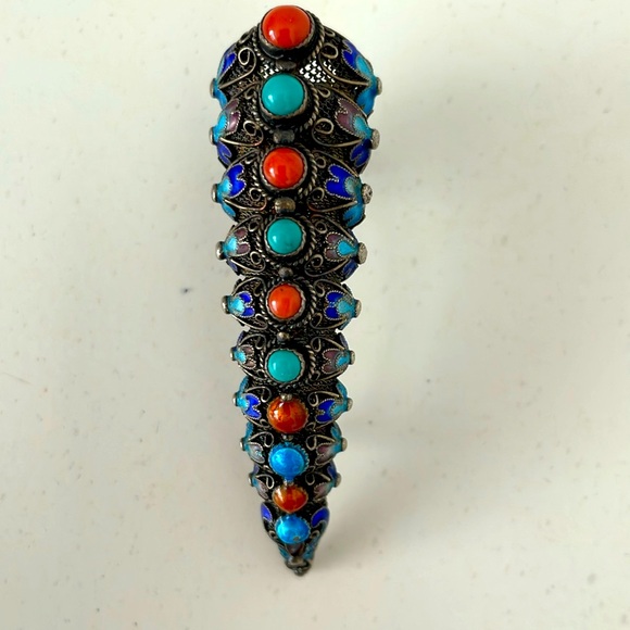 Antique intricate silver lace enamel brooch - Picture 1 of 4